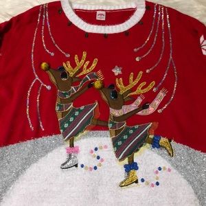 Holiday time skating deer Christmas sweater